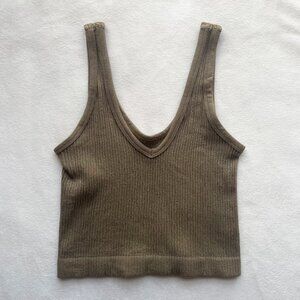 Urban Outfitters Out From Under Ribbed V-Neck Crop Tank Olive Green Small